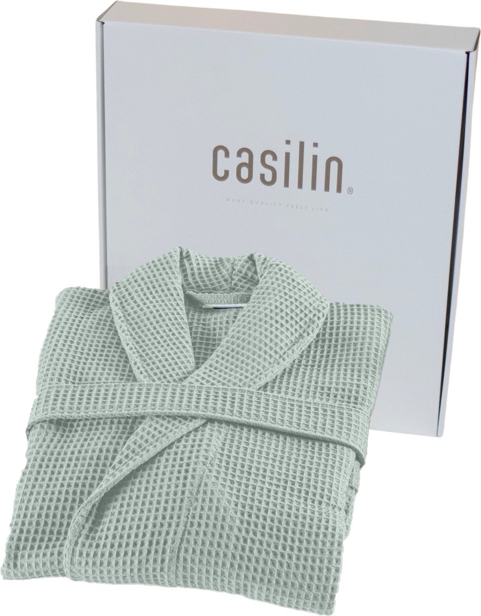 Casilin - Badjas Cadeau voor Hem en Haar in Luxe Geschenkdoos - Voor dames en heren - Maat S - Wafel Katoen - Absorberend - Groen