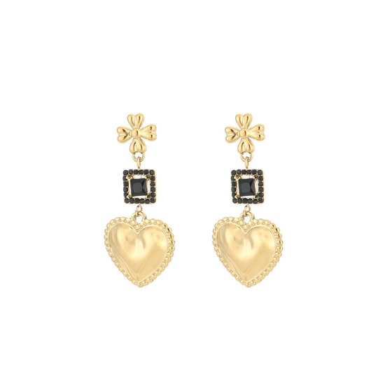 Boucles d'oreilles Luxe Strass Coeur - Zwart - Fête - Vacances - Noël
