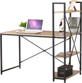 Bureau - (Extra Stevig) - Metaal/Hout - Zwart - 120x64x120 cm - Computertafel met planken - Thuiskantoor - Industrieel - Hoogwaardige Kwaliteit - Bureautafel - Thuiswerkplek