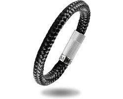 Heren armband zwart touw - Scheepstouw armband 8mm dik - 18,5cm - Stalen magnetische sluiting - Mauro Vinci Vicara Black- met geschenkverpakking