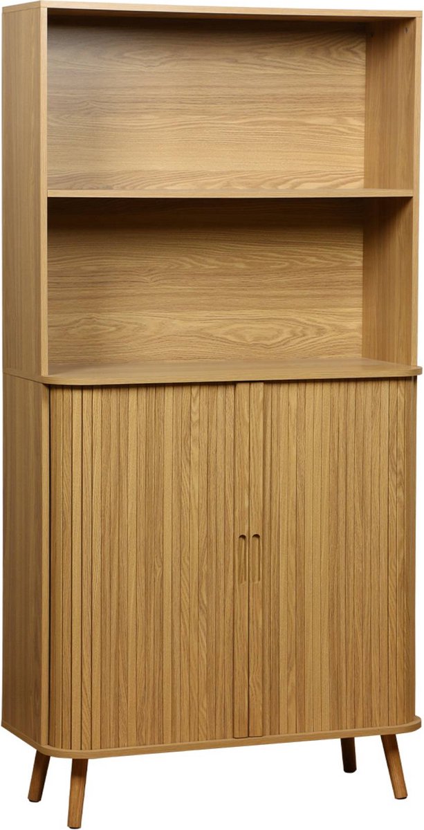 sweeek Scandinavische boekenkast gegroefd houteffect 2 schuifdeuren en plank 80cm - legacy Naturel