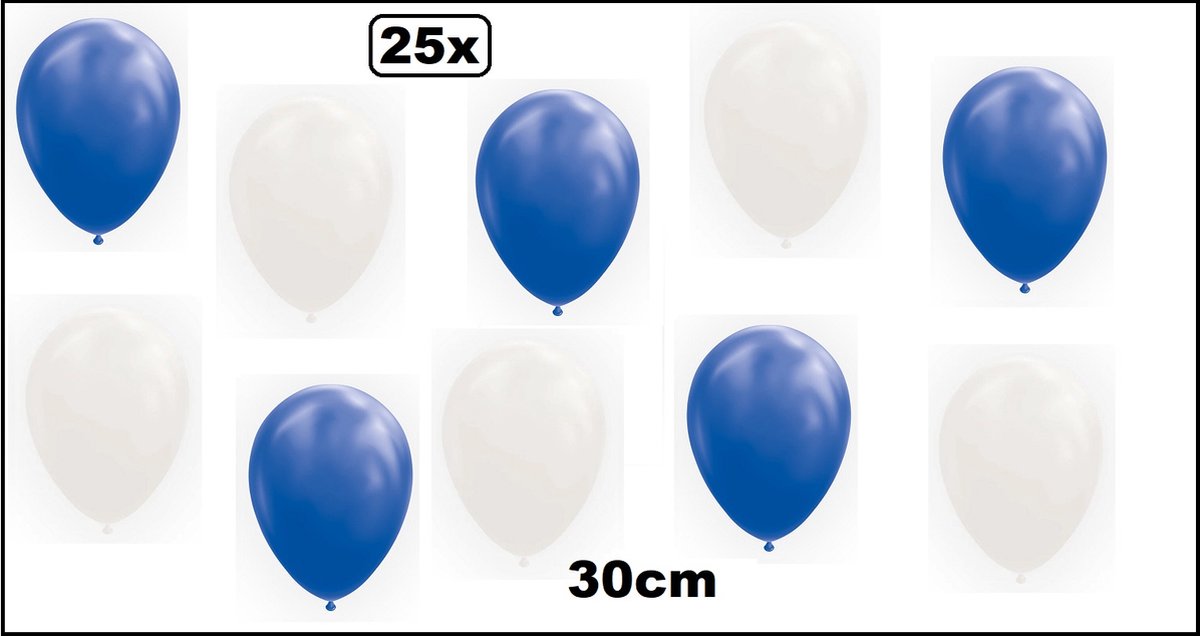 25x Ballon mix blauw/wit 30cm - set - Festival carnaval feest party verjaardag landen helium lucht thema