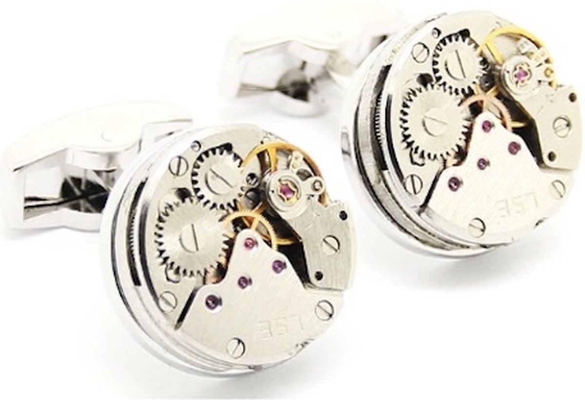 Horloge uurwerk manchetknopen - Heren manchetknopen - zilver - metaal - horloge binnenwerk