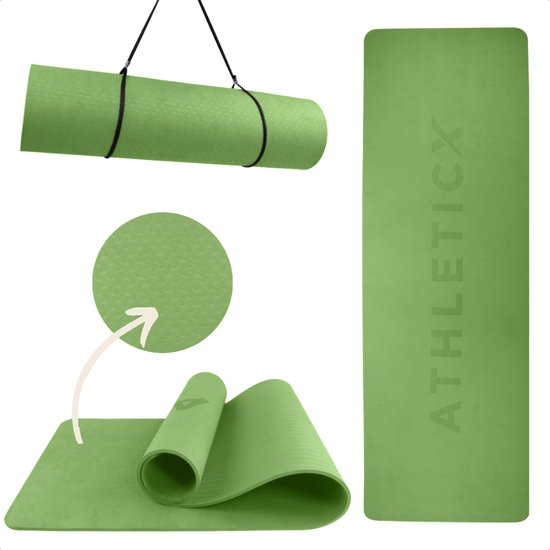 Athleticx Premium Yoga Mat – Forest Groen – Pilates Mat – 183x61x0,8 cm - Duurzaam TPE - Yoga Mat Extra Dik – Fitness Mat – Yoga Mat Anti Slip – Incl. Yogamat Tas – Yogamat – Sportmat – Yogamatten – Sportmatje Dik