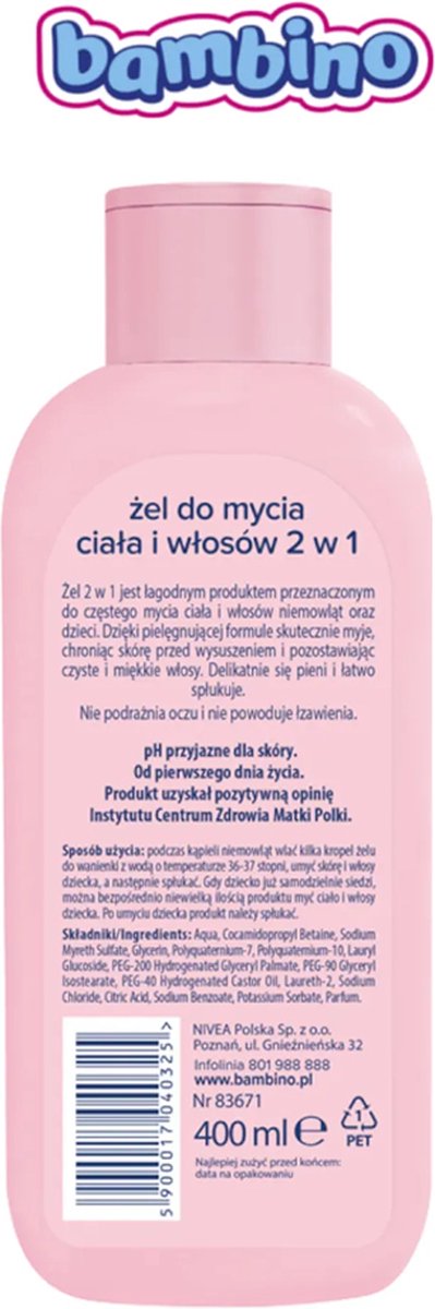 Bambino - 2in1 Body & Hair Wash Gel - Douchegel & Shampoo - 12x 400 ml - Voordeelverpakking van Bambino — afbeelding 3