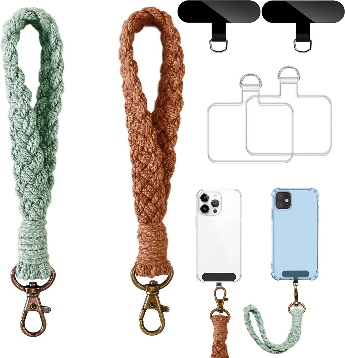 Macramé Lanyard Sleutelhangers Set - Auto Sleutelhouder Keycord - Keychain met Karabijnhaak\Sleutelringen voor Volwassenen - Musketonhaak Telefoon Keykoord - Vrouwen, Mannen, Dames & Kinderen Universeel Telefoonkoord/Telefoonketting - GSM Pols Koord