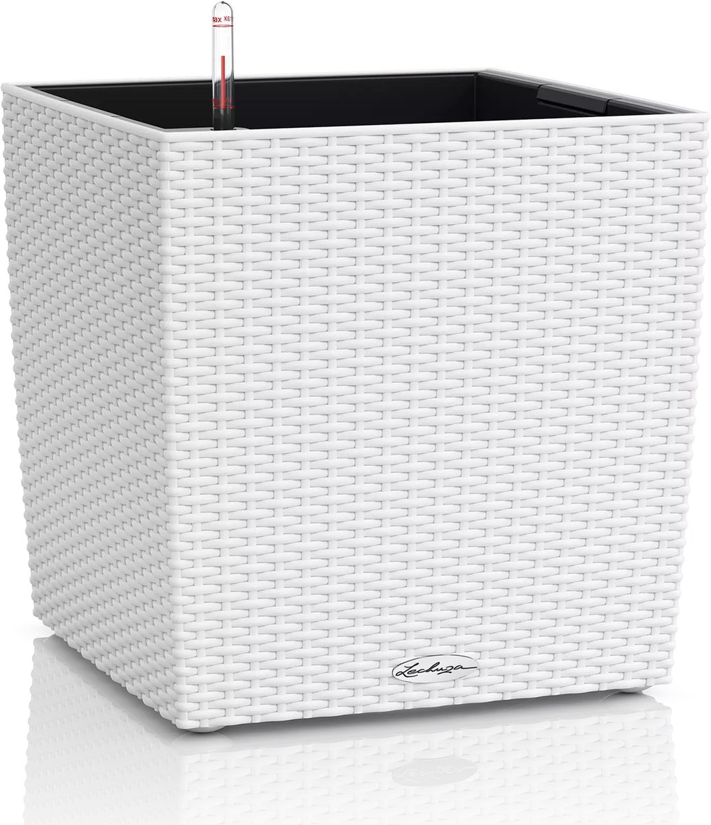 LECHUZA CUBE Cottage 40 - Plantenbak - met uitneembare binnenbak - met bewateringssysteem - ALL-IN-ONE set met LECHUZA-PON - wit