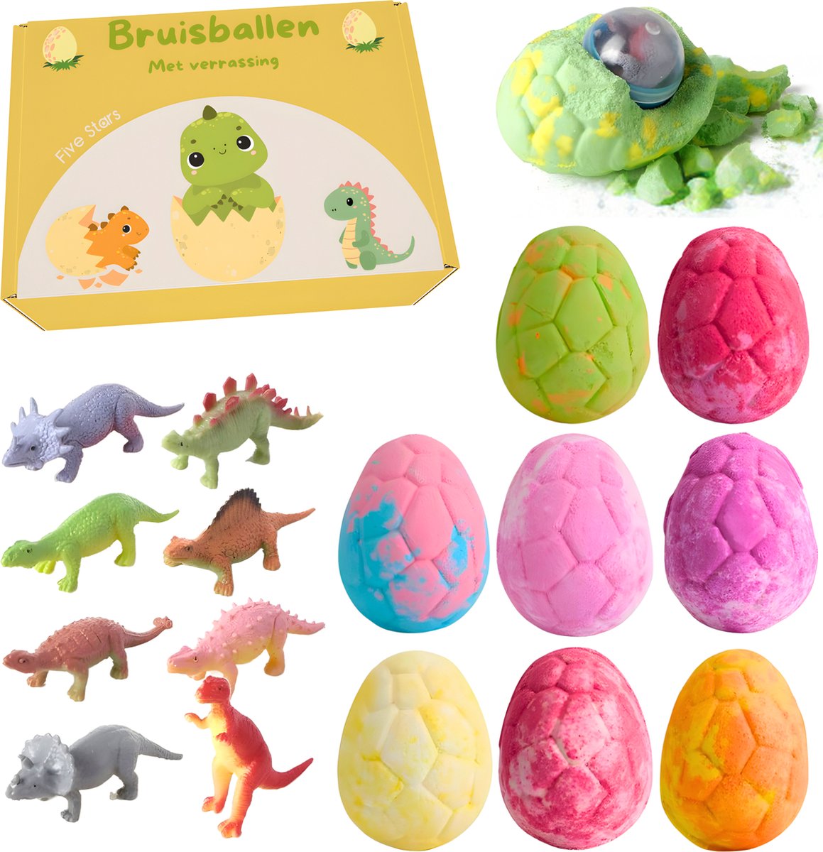 Bruisballen Voor Kinderen - Met Dinosaurus Speelgoed Verrassing - 8 Stuks - Laat Geen Sporen Achter - Natuurlijke Ingrediënten - Ideaal Als Geschenk - Kind