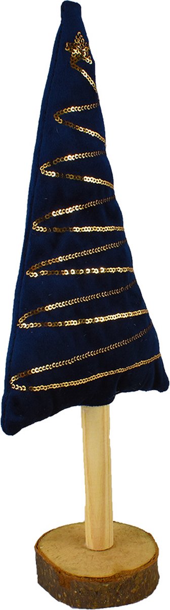 Kerstboom stof/hout - blauw goud - 30 cm