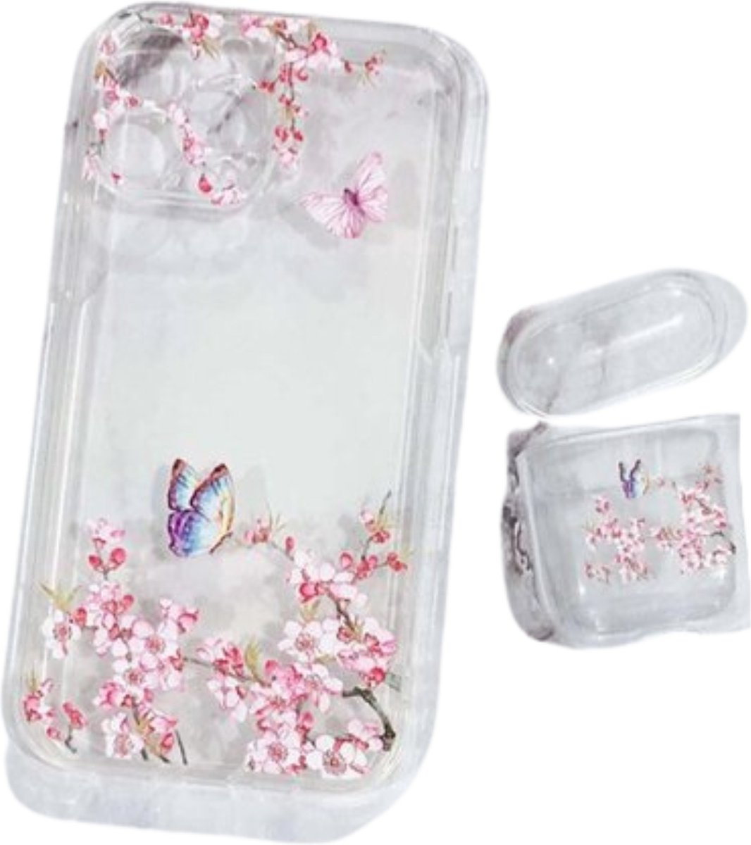 Oneiro’s Luxe Telefoonhoesje 1 St Floral Clear Case En 1 St Case Voor Airpods – iphone 13 – iphone 13 pro - telefoonhoesjes – telefoon – accessoires - telefoonaccessoires