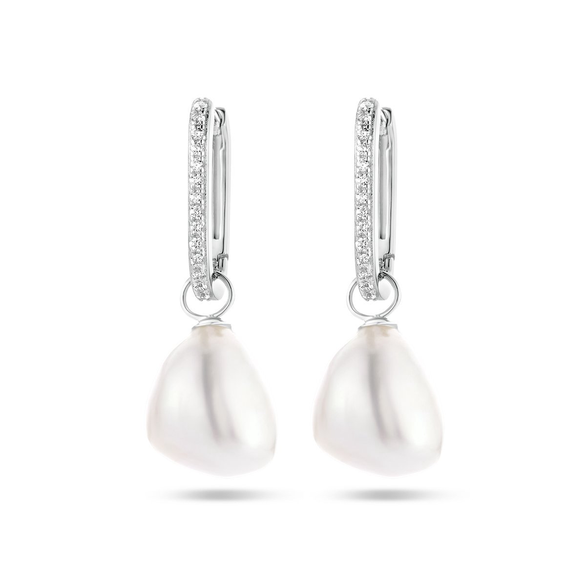 Zilver Gerhodineerd Oorringen Paperclip Barok Parel En Zirkonia 1336542
