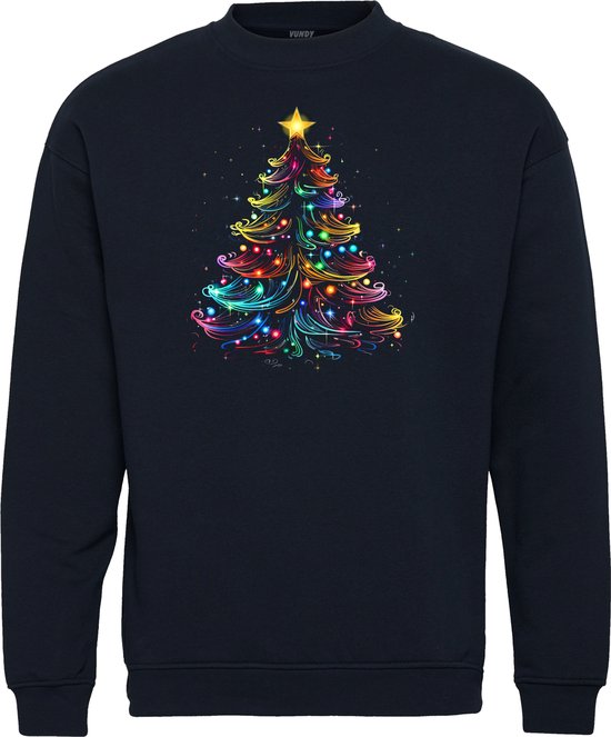Kersttrui Neon Christmas Tree | Foute Kersttrui Dames Heren | Kerstcadeau | Kerstpakket | Navy | maat 3XL