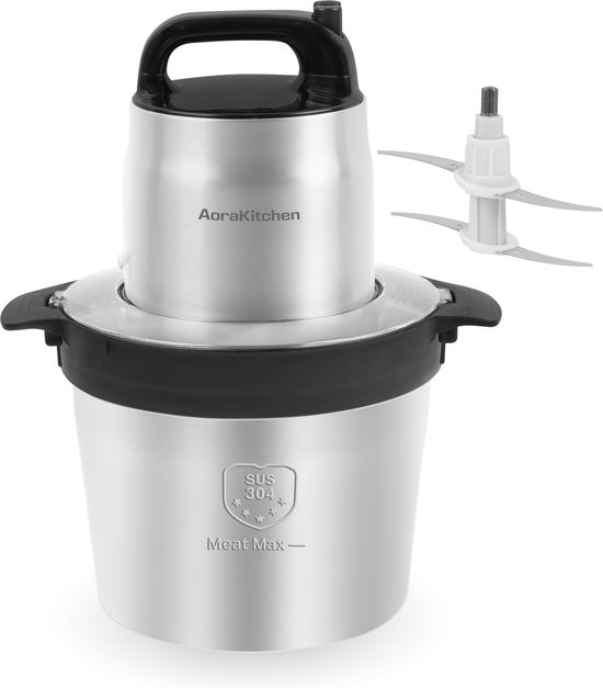 AoraKitchen Hakmolen - 5 Liter - 2 Snelheden - Chopper - 2000W - Elektrisch - 4 RVS Messen