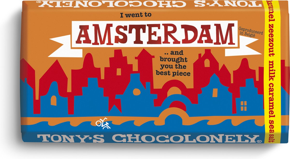 Tony's Chocolonely - Chocoladecadeau - Amsterdam reep - Limited Edition - Melk karamel zeezout - Souvenir - Fairtrade Belgische chocolade