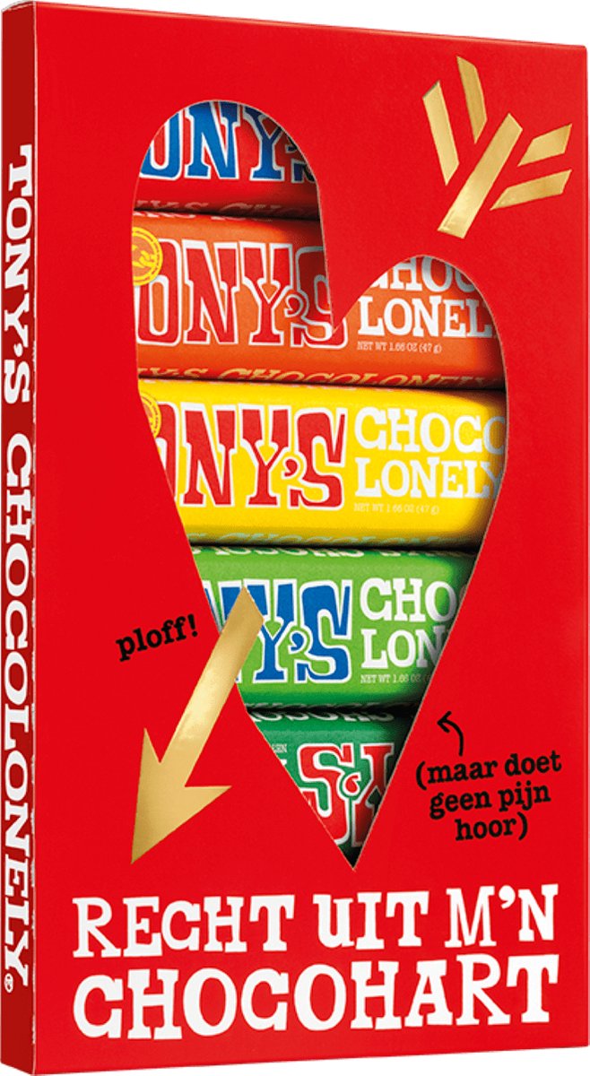 Tony's Chocolonely Hart Proeverijtje - lief cadeautje - Geschenkset met 6 chocolade reepjes - 288 Gram
