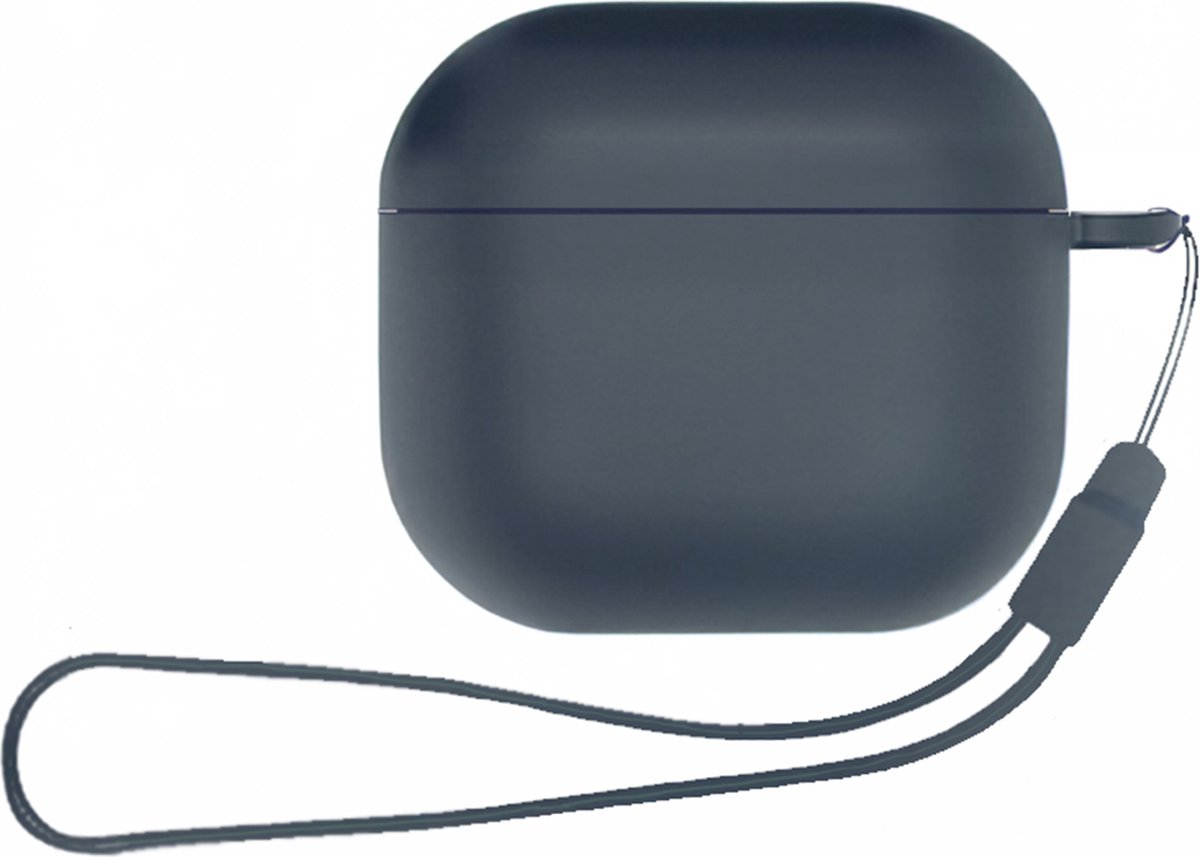 ShieldCase Siliconen Hoesje met Koordje Geschikt voor Airpods 4 - Siliconen Case voor Apple Airpods 4 Case Hoesje - Donkerblauw