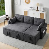 Slaapbank met slaapfunctie, L-vormige bank, modern design, gestoffeerd meubilair, sofa, loungestoel met opbergruimte, met bekerhouder, slaapbank voor in de woonkamer, links en rechts, grijs verwisselbaar