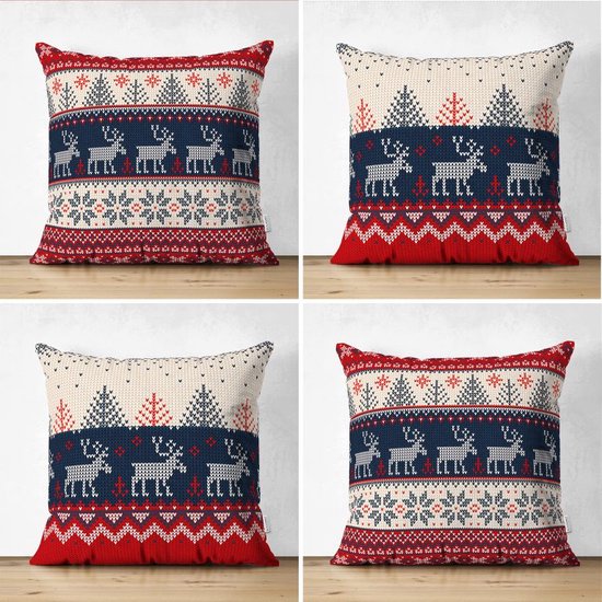 Velvet Kussenhoes set van 4 stuks - 45x45 cm - Rendieren - Kerst decoratie - Kussensloop
