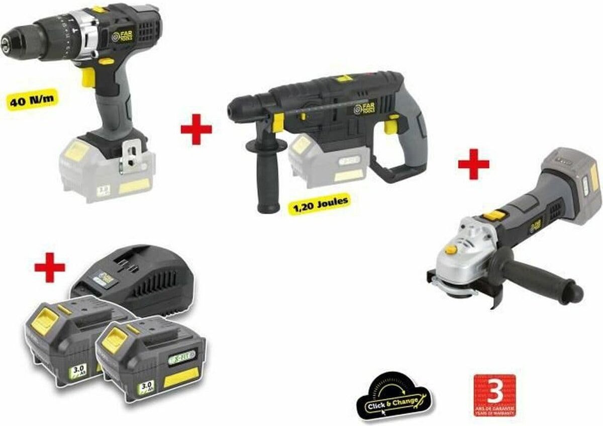 X-FIT PACK 'BIG WORK' 3 machines 18V + 2 accu's 18V 3.0Ah: boor / schroevendraaier + Perfo hamer + haakse slijper