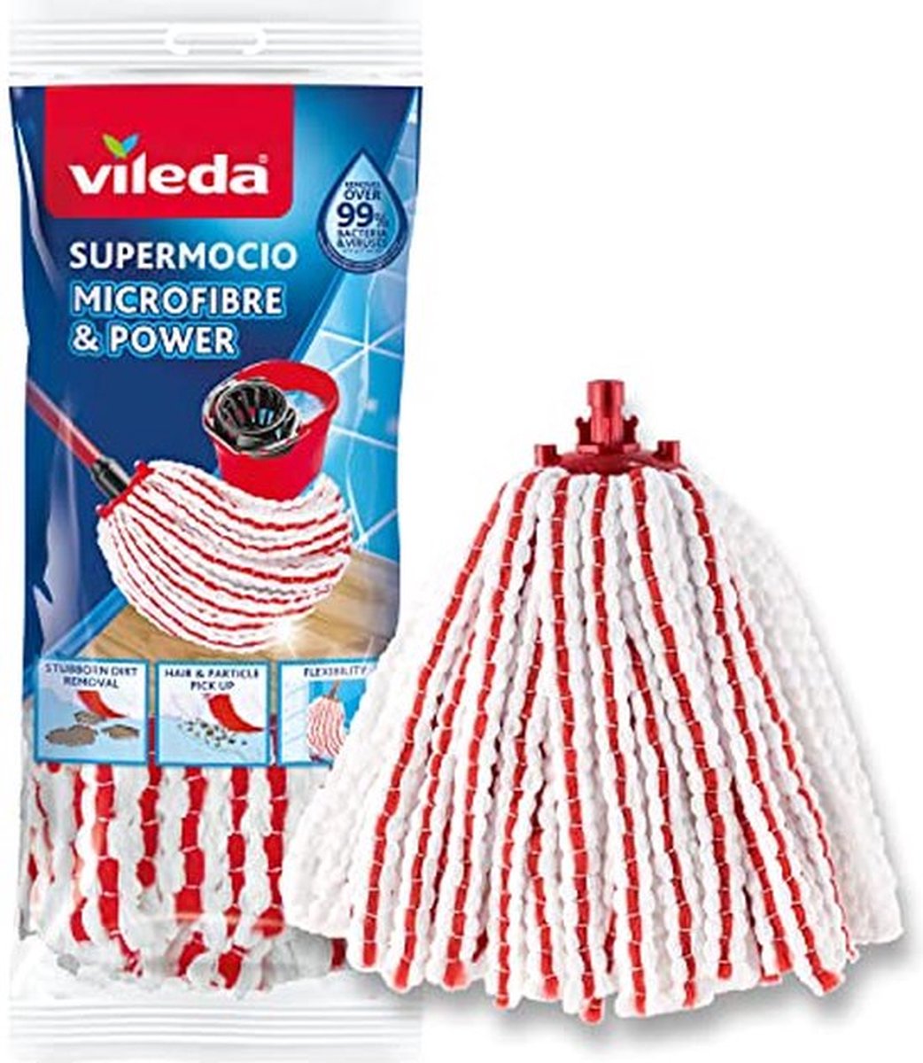 Goedkoopste Vileda SuperMocio Microfiber&Power Vervanging - 1 per verpakking - Geschikt voor alle franjemopsystemen van Vileda