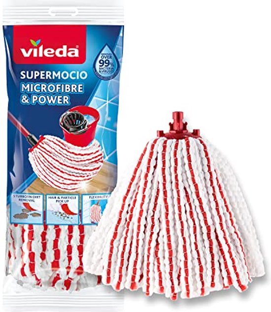 Vileda SuperMocio Microfiber&Power Vervanging - 1 per verpakking - Geschikt voor alle franjemopsystemen van Vileda