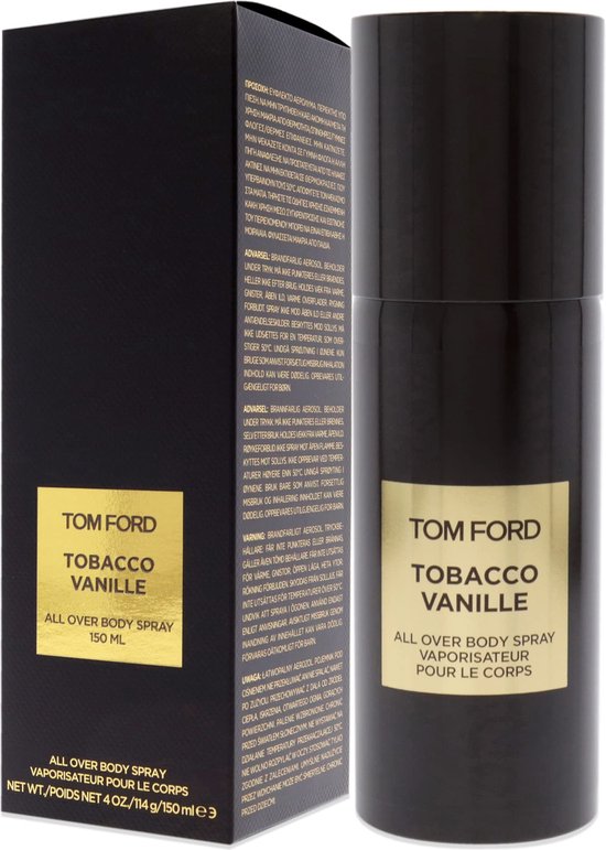 Tom Ford Tobacco Vanille 150ml body spray met meertalige tekst.