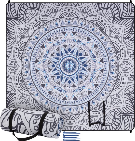 JEMIDI Couverture Pique-Nique Imperméable 200x200 Cm - Tapis Plage Camping Lavable Avec Piquets