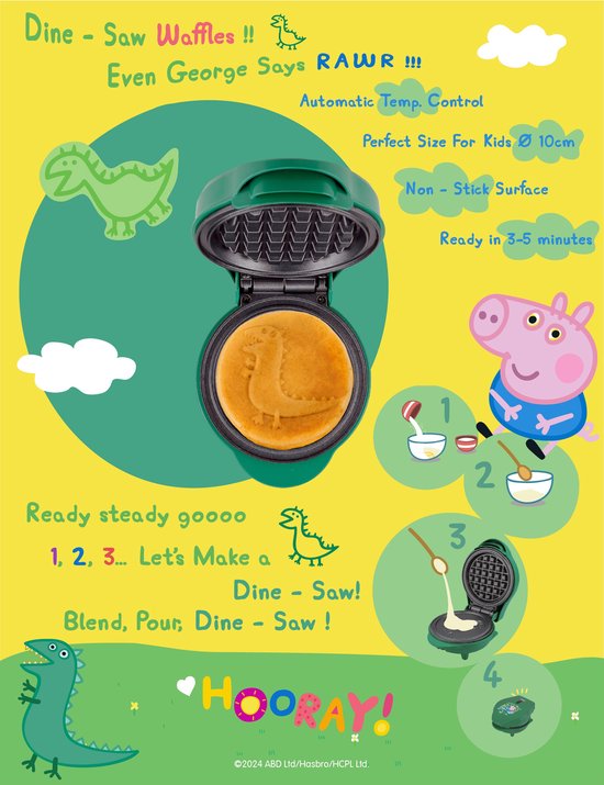 Bestron Wafelijzer - APP500G - 550W - Peppa Pig mini wafel - George - Groen — afbeelding 4
