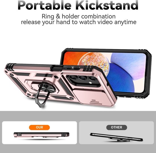 Coverup Ring Kickstand Couverture arrière avec Shield d'appareil photo adapté à la coque Samsung Galaxy A35 - Or rose