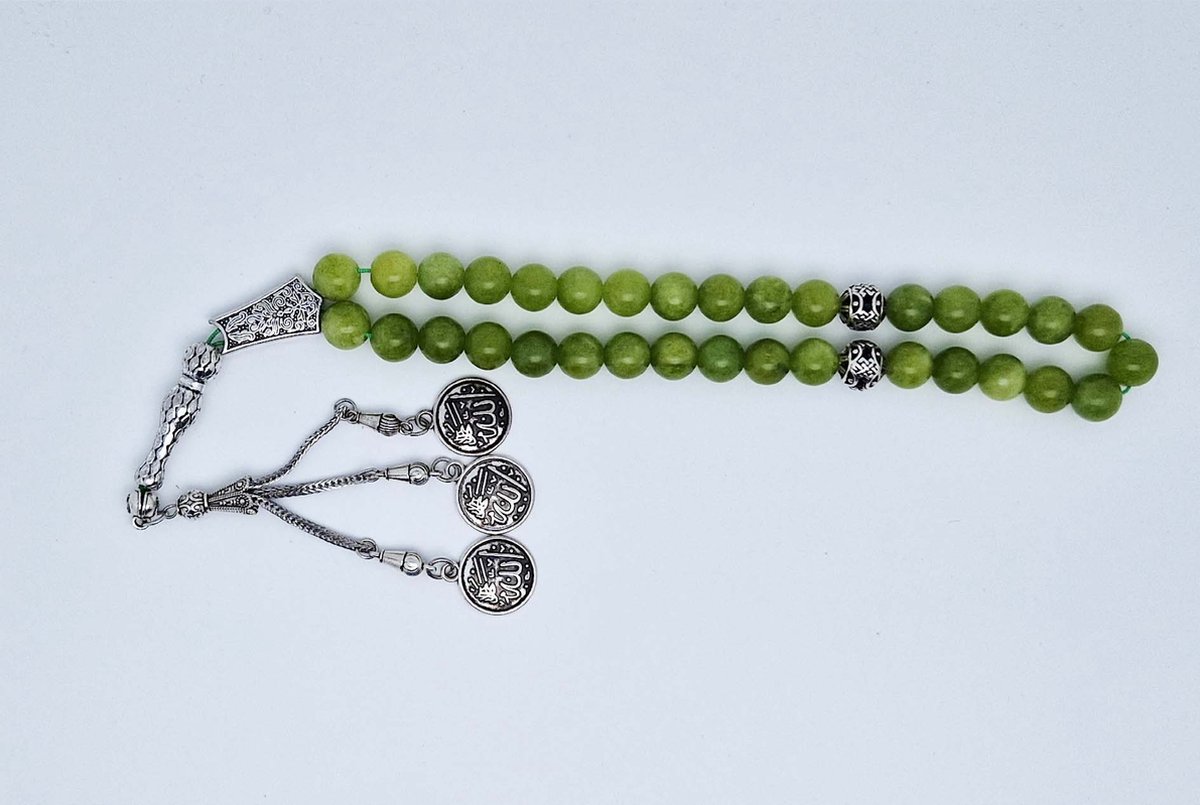Handgemaakte tesbih "tasbih" natuursteen " Kraal Koreaanse jade" - Aantal kralen 33 - Diameter kralen 10 MM - met metaal tassel "model 10" - Een mooi cadeau-idee