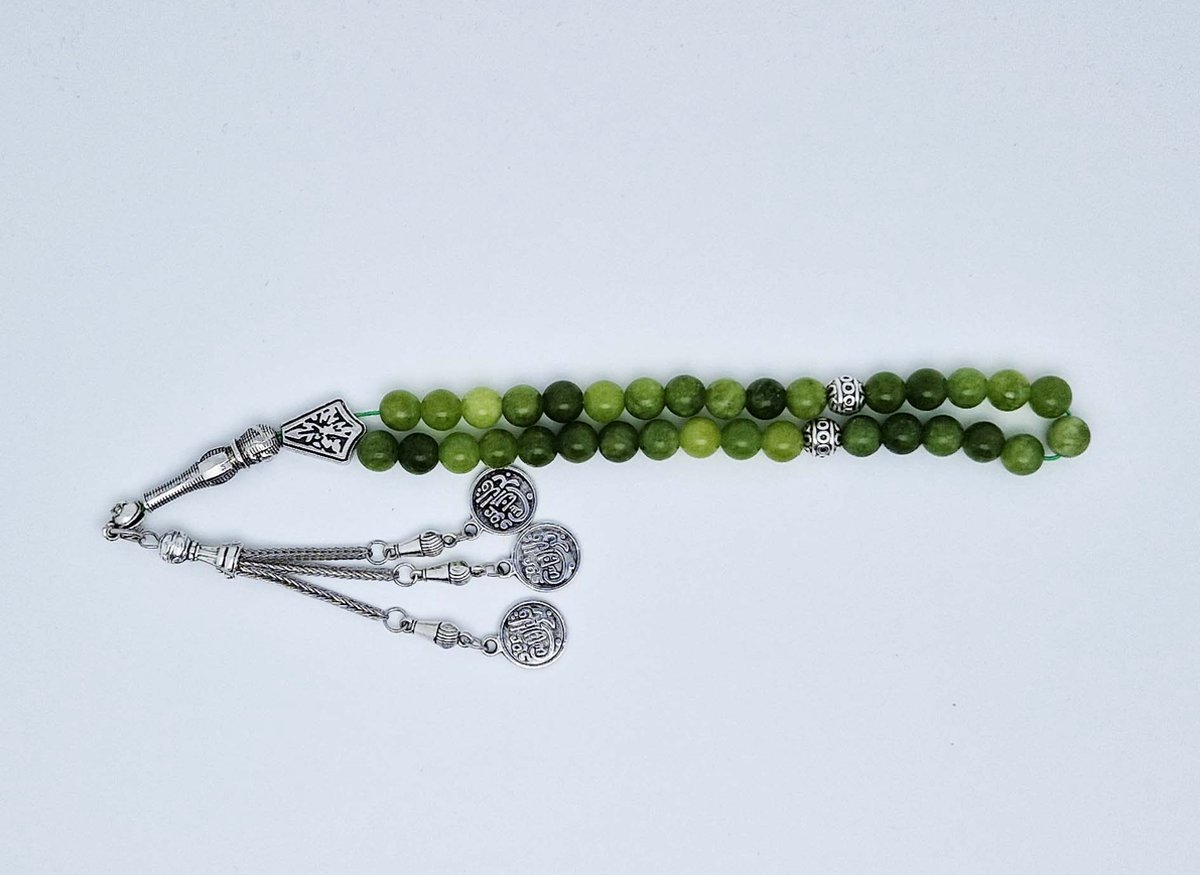 Handgemaakte tesbih "tasbih" natuursteen " Kraal Koreaanse jade" - Aantal kralen 33 - Diameter kralen 8 MM - met metaal tassel "model 7" - Een mooi cadeau-idee