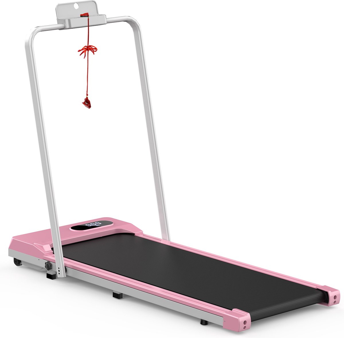 Loopband - Inklapbaar loopband Elektrisch met armleuningen, 1-8 km/u - met afstandsbediening en LCD-display - Walkingpad - Treadmill - Roze