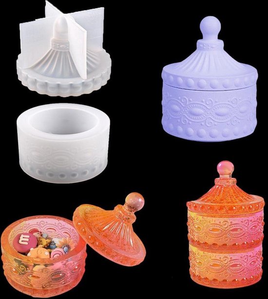 FineInno Opbergdoos Hars Siliconen Mallen met Deksel Box Resin Mold Sneeuwvlokken Sieraden Doos Epoxy Gietvorm DIY Snoep Containers Kandelaar