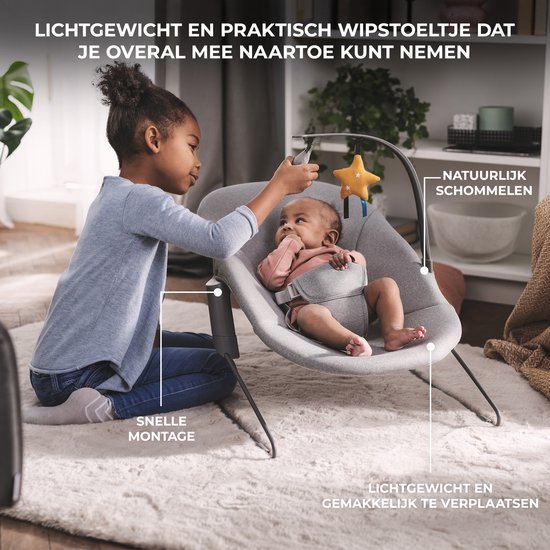 Kinderkraft Houten Kinderstoel 3-in-1 ENOCK, Hoge babystoel, hoogte verstelbaar in 5 niveaus, 3-punts gordels, tot 10 jaar, grijs