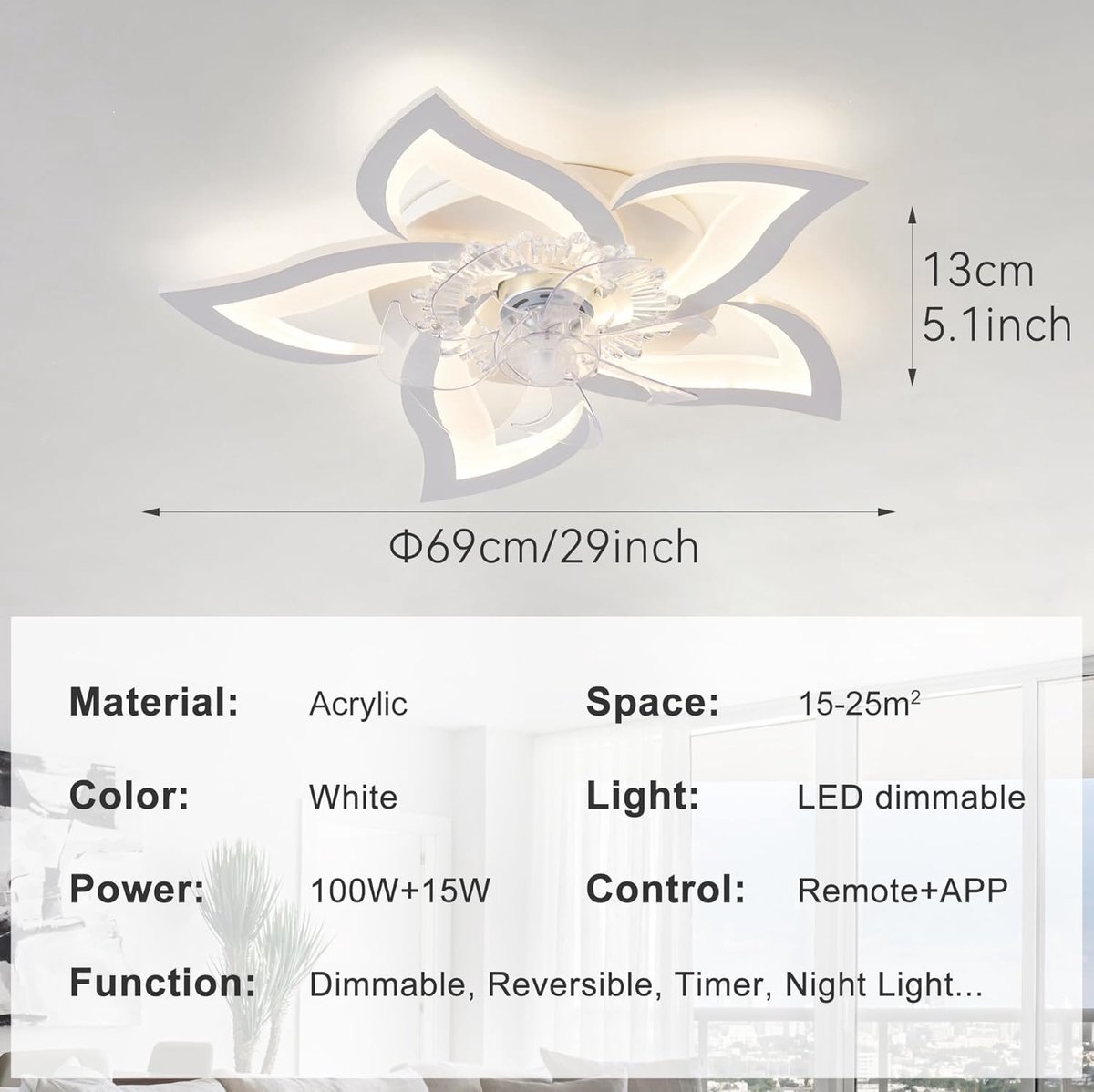 Equivera Plafonniere met Ventilator - Plafondventilator - Plafondventilator Afstandsbediening - Plafondventilator Slaapkamer - Plafond Ventilator met Verlichting - Plafondlamp - Plafonniere - Ideaal voor in uw slaapkamer!