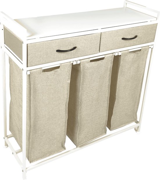 YITAHOME Wasmand, industriële wasmand met planken, staande wasmand met 2 uittrekbare en verwijderbare zakken, wassorteerder voor badkamer, slaapkamer, wasruimte, slaapzaal