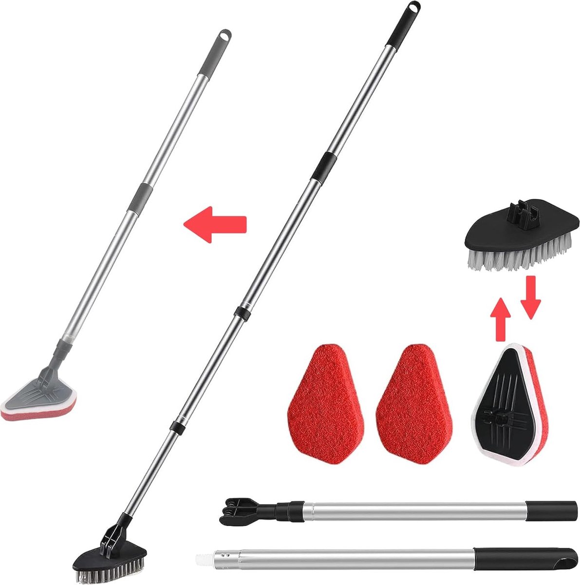 Goedkoopste 3-in-1 Badkamer Schrobber met Verstelbare Steel - Tegel- en Douche Reiniger met 180 Graden Draaibare Kop