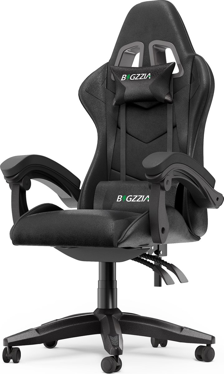 Gamerstoel - Ergonomische gamestoel - Gamerstoel met hoofdsteun en lendenkussen - 90°-155° kantelbaar - Zwart - Gamerstoel - €99,99