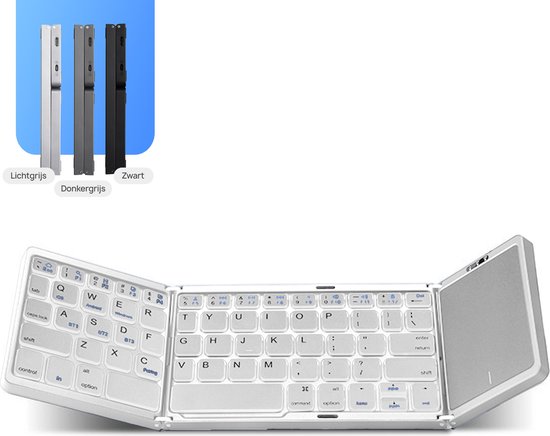 K&G® Opvouwbaar Toetsenbord - Groot Touchpad - Qwerty Toetsen - Oplaadbaar - Draadloos - Anti Slip Onderkant - Bluetooth - Foldable Keyboard - Licht Grijs