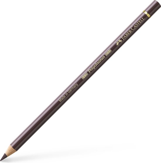 Een bruin Faber-Castell Polychromos potlood op een witte achtergrond.