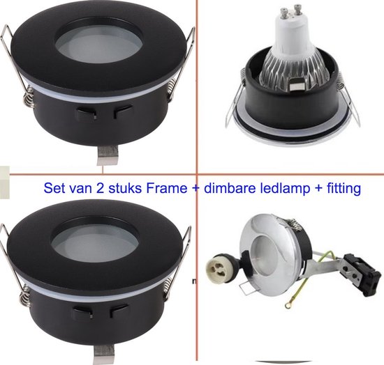 Sparing Led Badkamer LED Zwarte Inbouwspot – Set van 2 – Zwart – Philips GU10 ...