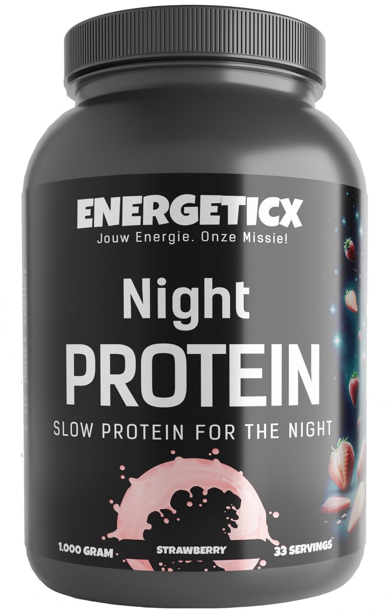 Goedkoopste Energeticx Night Proteïne - Caseïne Eiwit - Eiwitpoeder Proteïne Shake - Eiwitgehalte 70 - Aardbei - 1000 gram