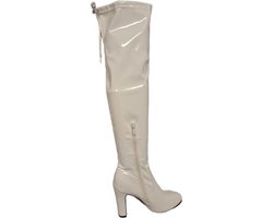 LUCKYSHOES-OVERKNIE LAARS-LAKLEER-WHITE-8 CM HAK-39