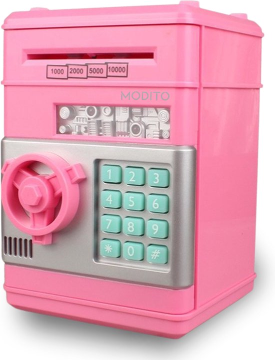 Modito Kluis met Pincode Roze PRO - Spaarpot - Automatisch Spaarvarken voor Kinderen - Munten & briefgeld - Educatief sparen - Met Nederlandse instellingen