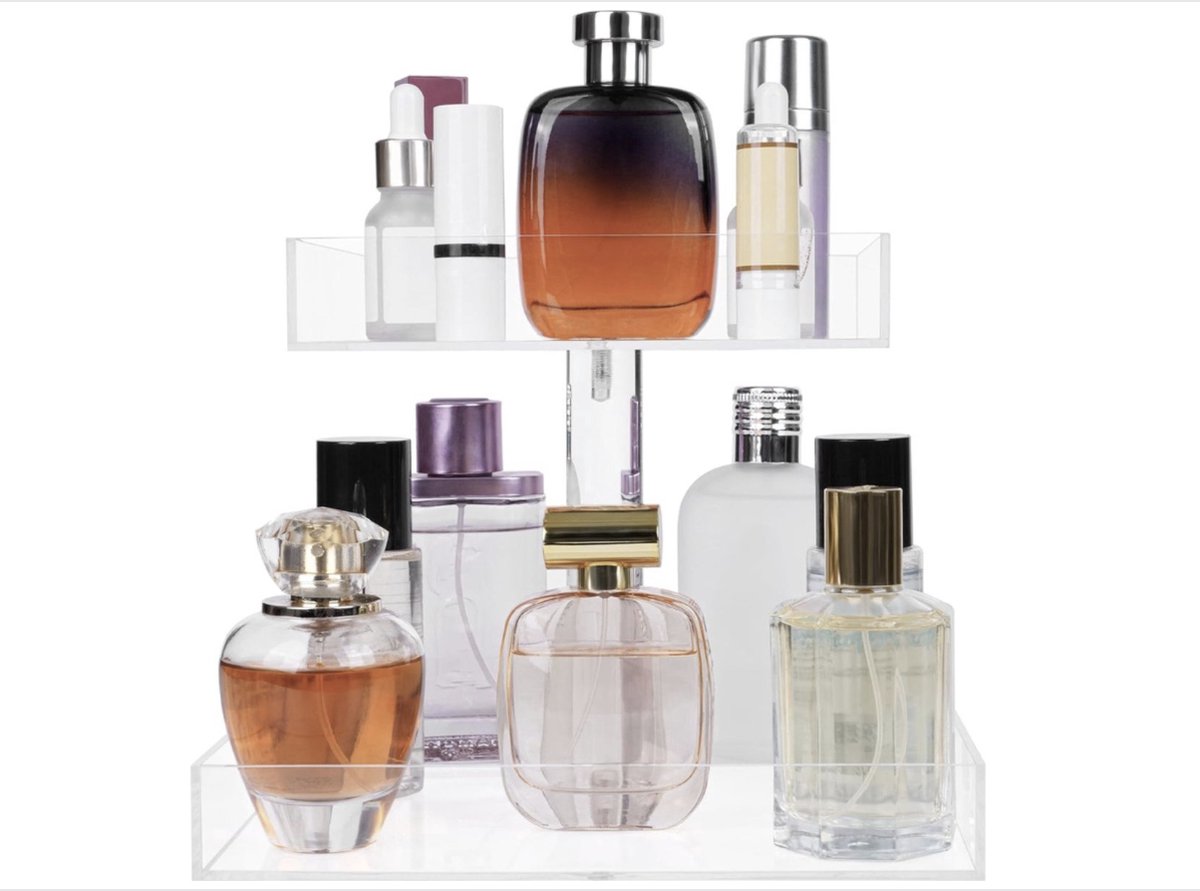 Goedkoopste 2 Laags Parfum Organizer Display - Doorzichtig Acryl Opslag voor Make-Up, Cosmetica, Cologne, Skincare - Organizer Tray voor Badkamer, Make-Up Tafel, Dressoir, Keuken, Slaapkamer, Winkel