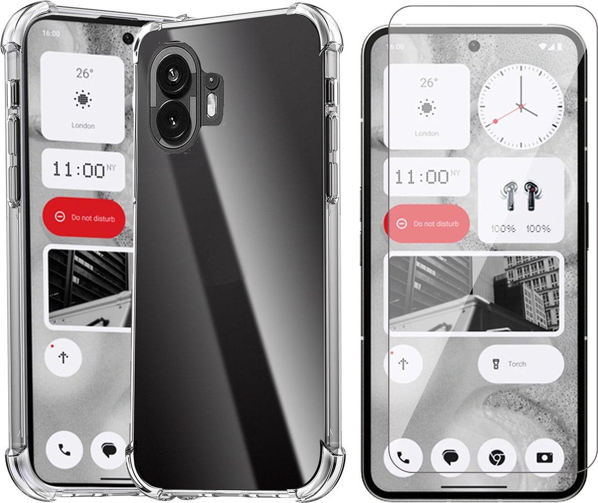 Hoesje geschikt voor Nothing Phone 2 - Screenprotector Glas - Shockproof Transparant