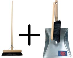 Synx Tools binnen bezem 50cm Met Handveger en blik bezemset - Zwart - bezem en blik - Stoffer en blik - Paardenhaarmix - Zaalveger - Veger en blik - Schoonmaakartikelen