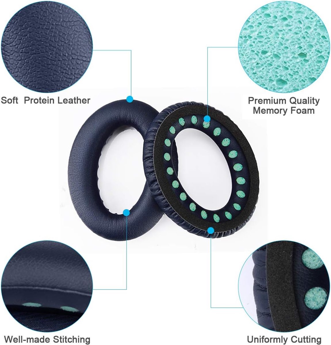 Set Oorkussens geschikt voor Bose Koptelefoon – Bose Quietcomfort 35 ii Oorkussen – QC2/QC15/QC25/QC35/Soundtrue/Soundlink Around-Ear ii – AE2Blauw – foto 2
