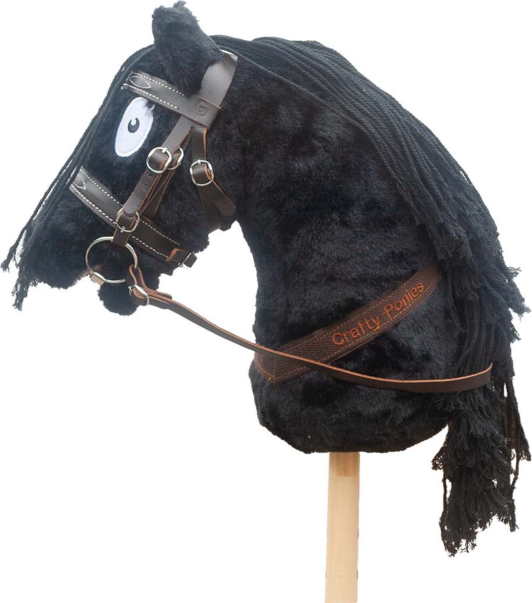 Stokpaard Crafty Ponies Hobby Horse Zwart + Staldoos & Hoofdstel