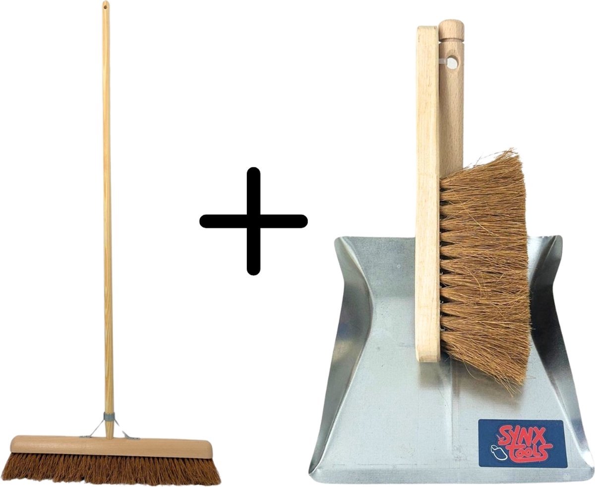 Goedkoopste Synx Tools Binnen Bezem 50cm Coco Met Handveger en blik bezemset - kokosvezel - bezem en blik - Stoffer en blik - Bezem - Cocosharen - Zaalveger - stoffer - Schoonmaakartikelen